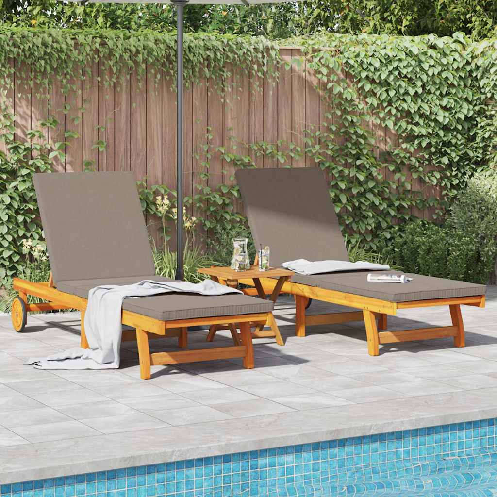 Sun Lounger Reclining 2-Person 2 Pcs Brown Solid Acacia Wood