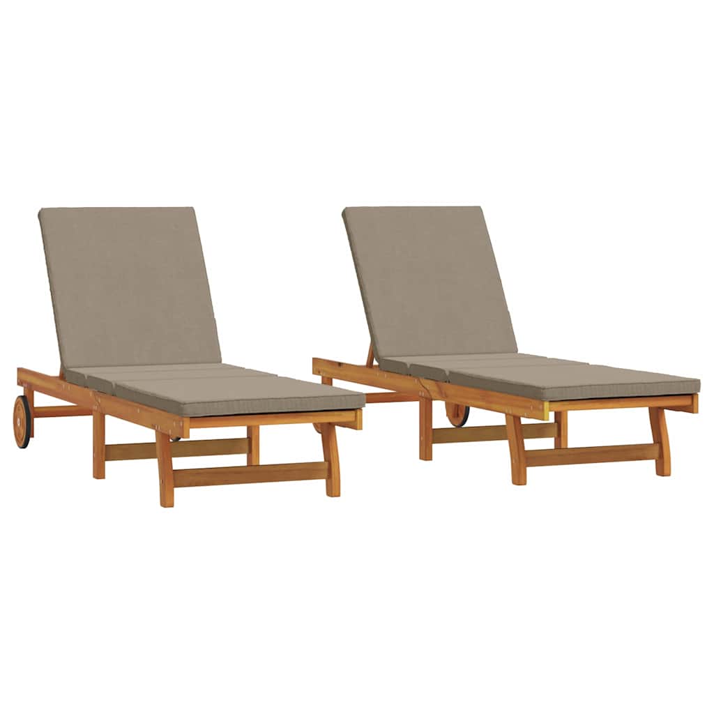 Sun Lounger Reclining 2-Person 2 Pcs Brown Solid Acacia Wood