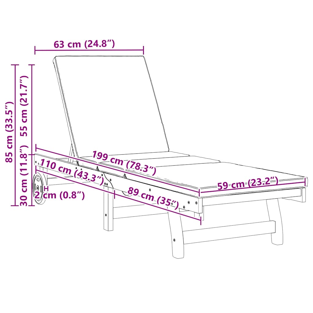 Sun Lounger Reclining 2-Person 2 Pcs Brown Solid Acacia Wood