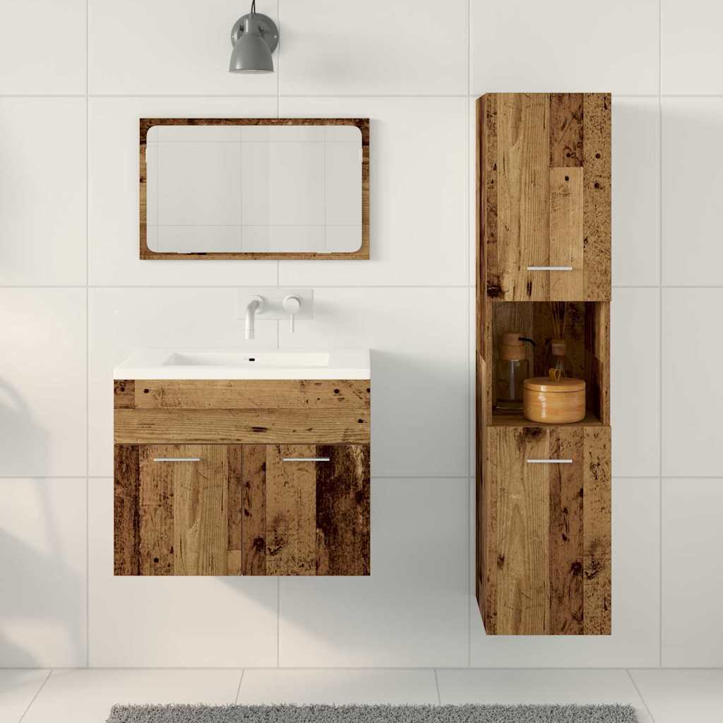 Bathroom Furniture Set With Door 3 Pcs Old Wood Engineered Wood