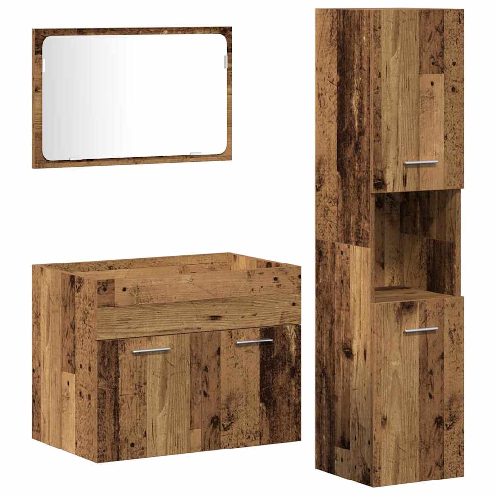 Bathroom Furniture Set With Door 3 Pcs Old Wood Engineered Wood