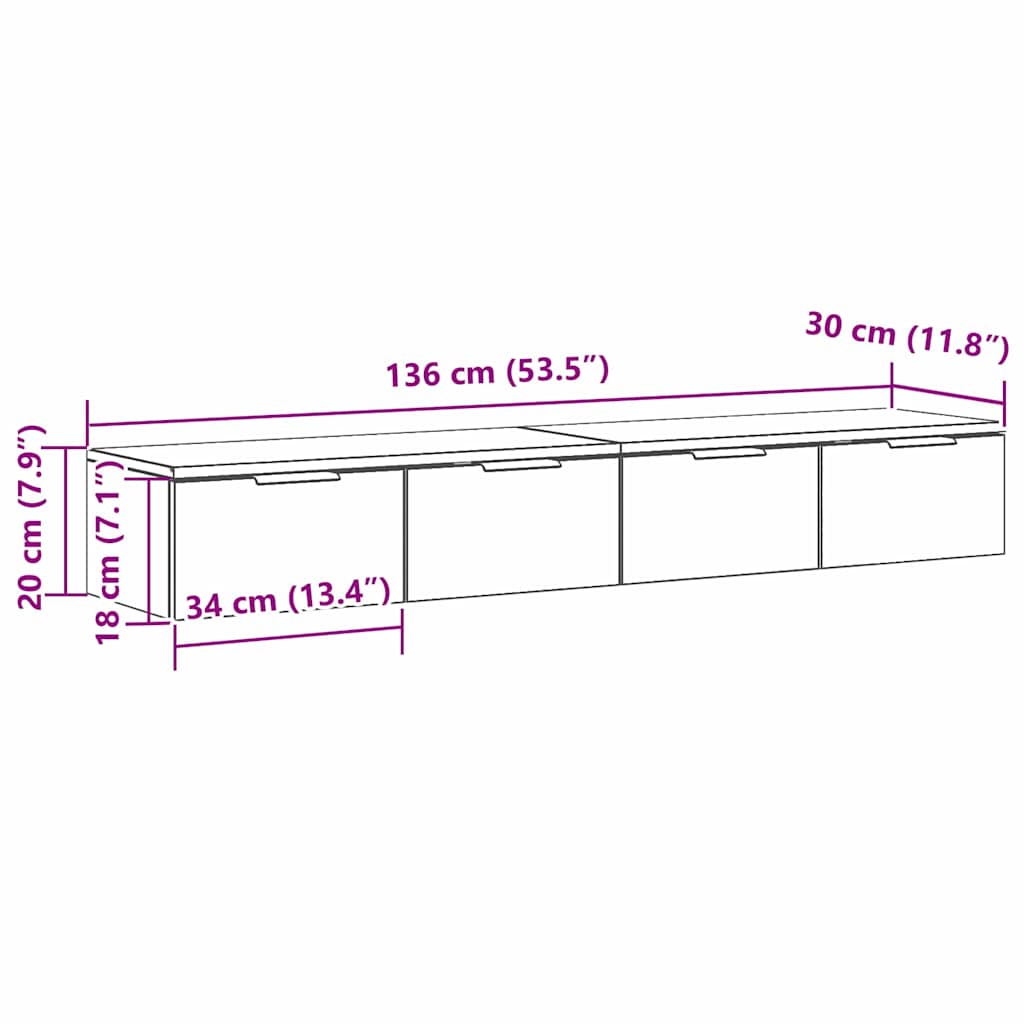 Wall-Mounted Cabinet 2 Pcs 68 X 30 X 20 Cm