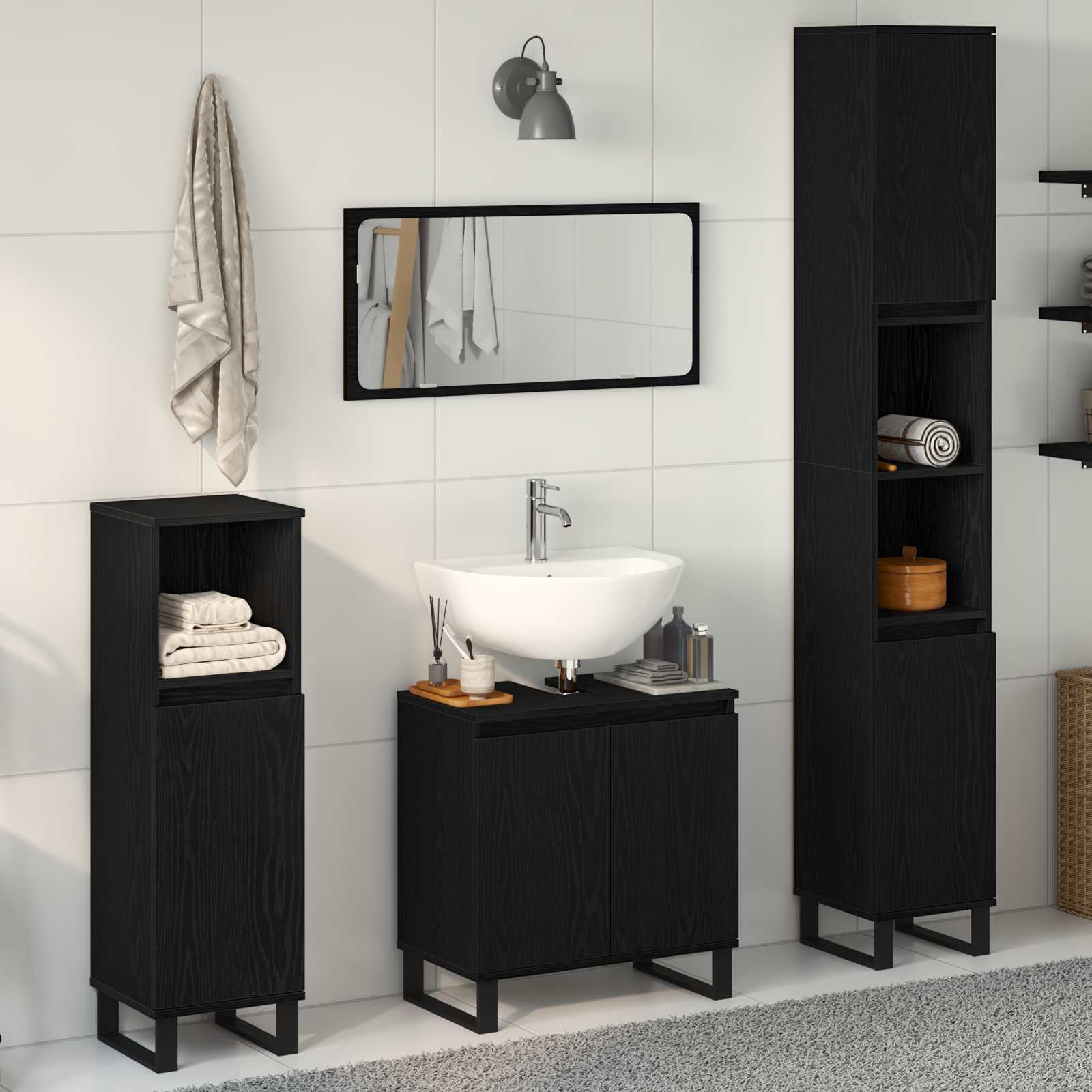 Bathroom Furniture Set Wall-Mounted With Door 3 Pcs