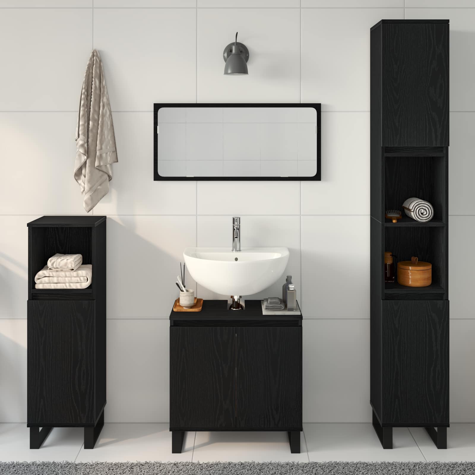 Bathroom Furniture Set Wall-Mounted With Door 3 Pcs