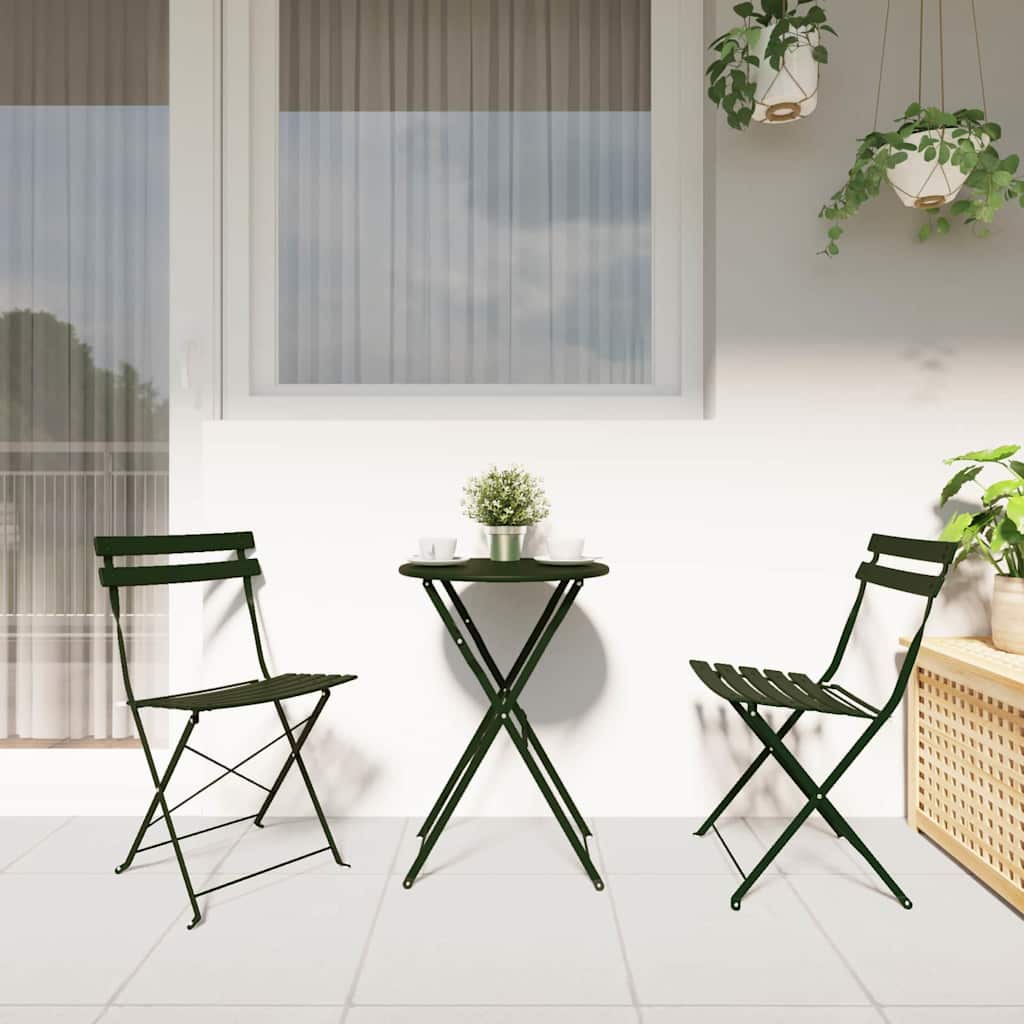 Folding Bistro Set 3 Pcs Steel