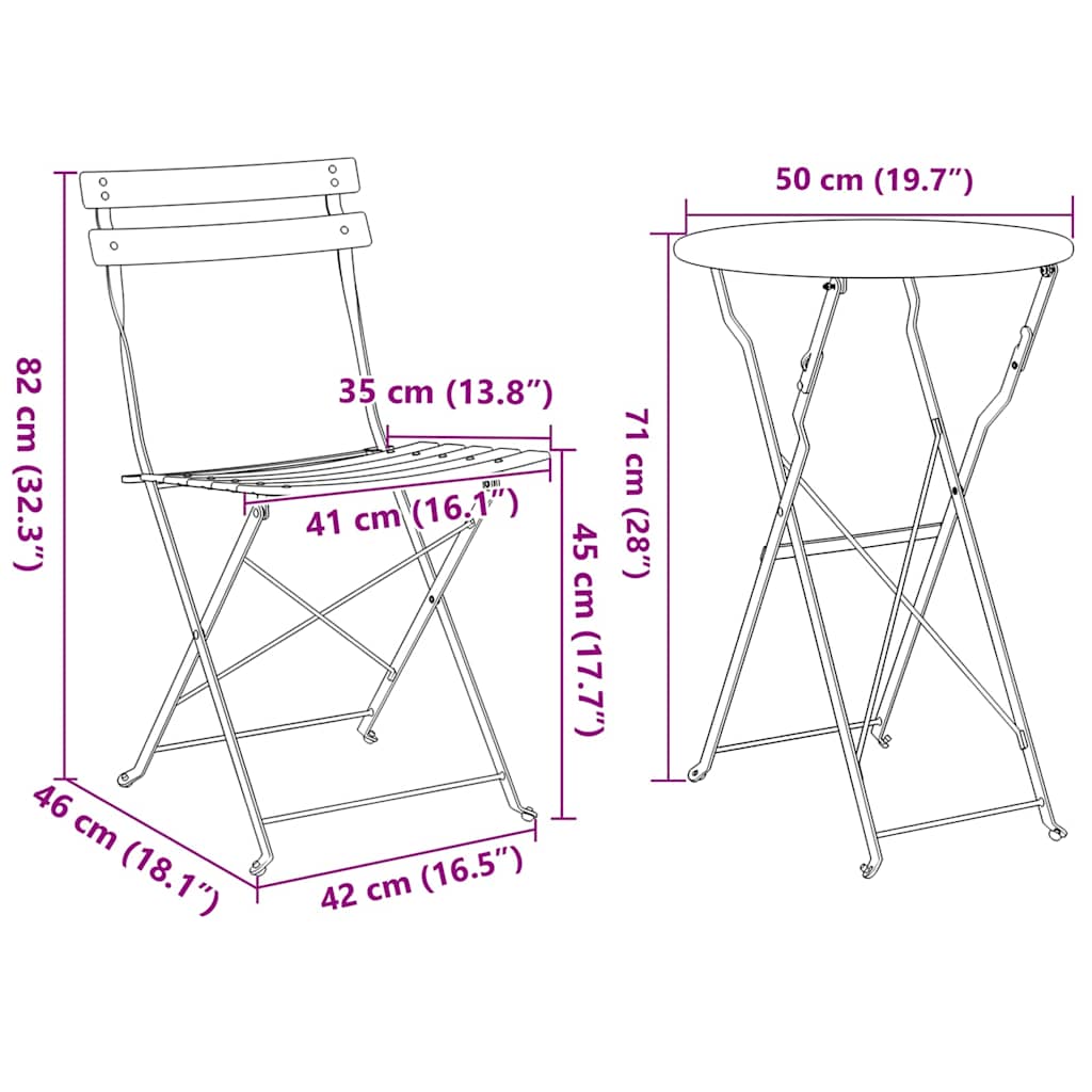 Outdoor Furniture Set 3 Piece Folding Bistro Steel Garden Patio Table & Chairs D