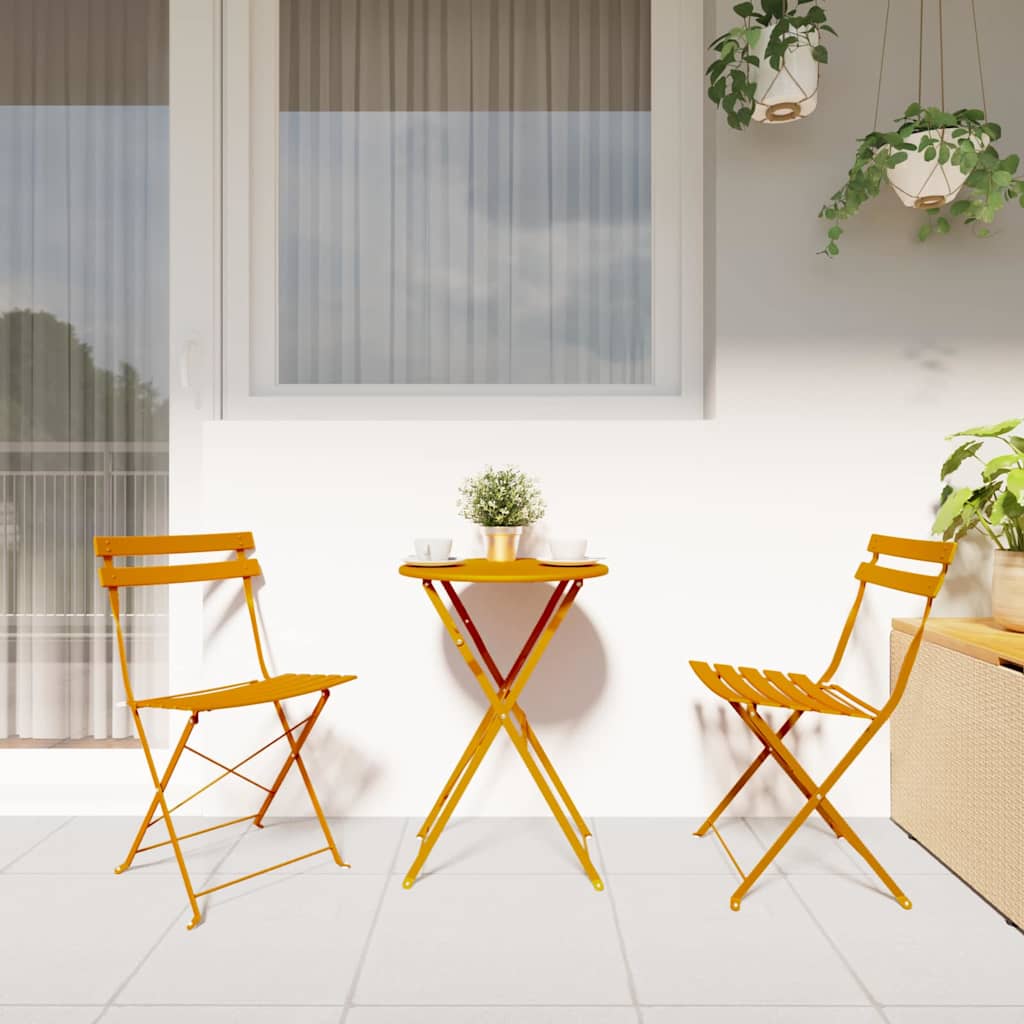 Folding Bistro Set 3 Pcs Steel