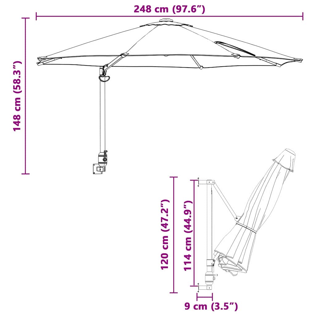 Garden Parasol 248 X 248 X 148 Cm Polyester And Steel
