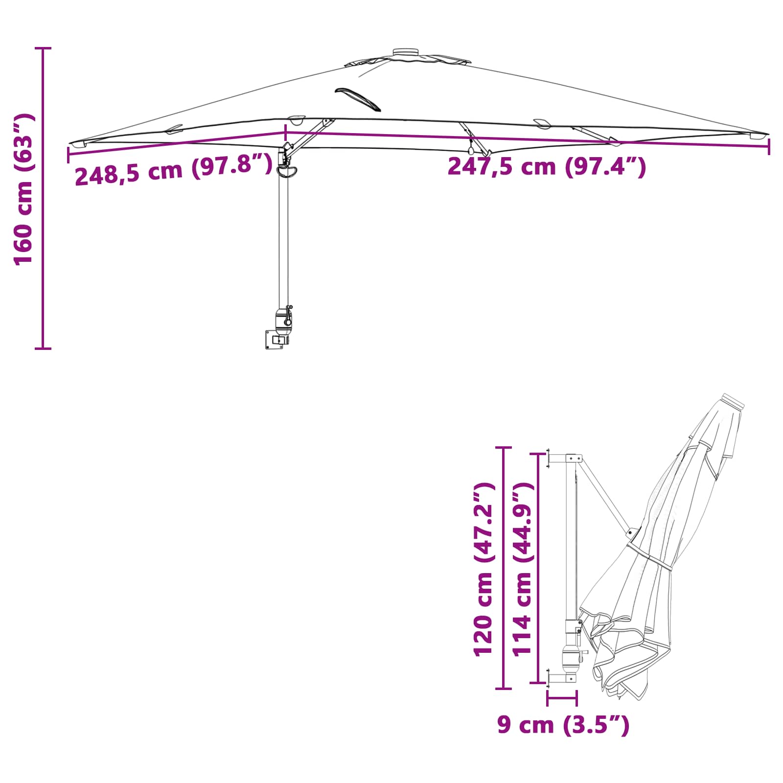 Garden Parasol 248.5 X 247.5 X 160 Cm