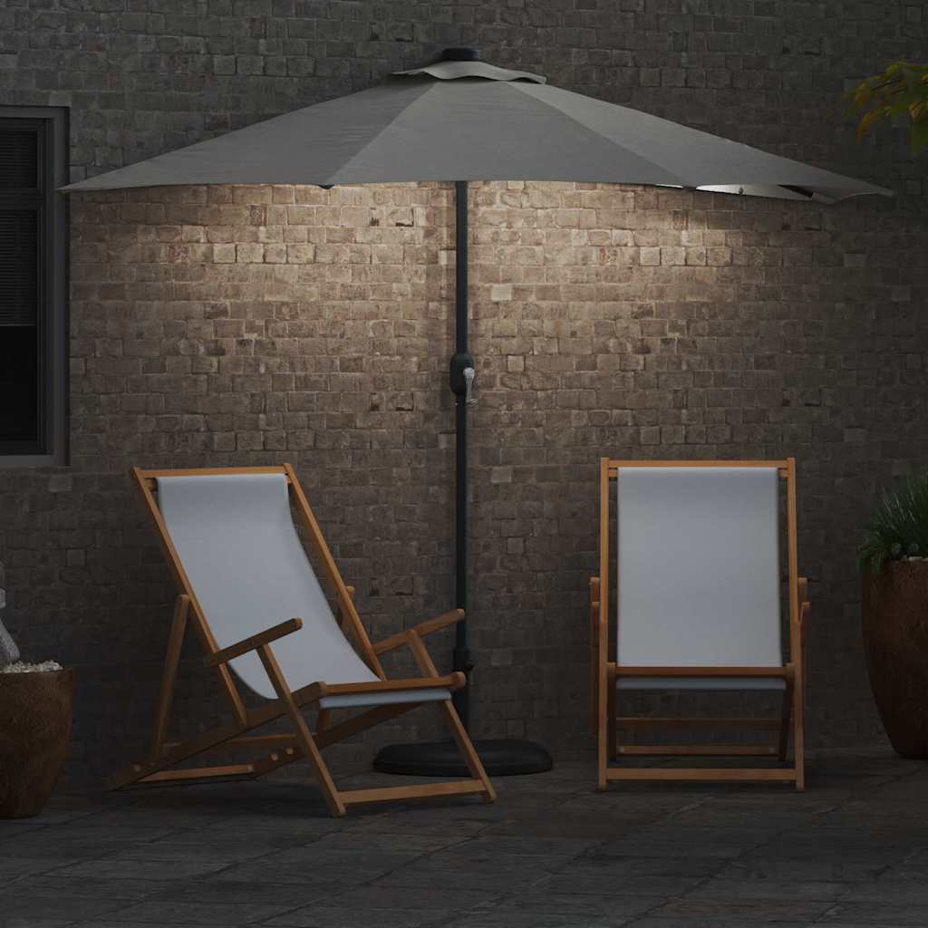 Garden Parasol 294x150cm LED Solar Outdoor Umbrella UV Resistant Black Sand Bord