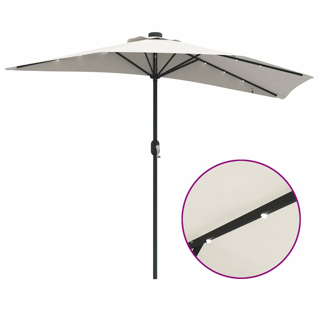 Garden Parasol 294x150cm LED Solar Outdoor Umbrella UV Resistant Black Sand Bord