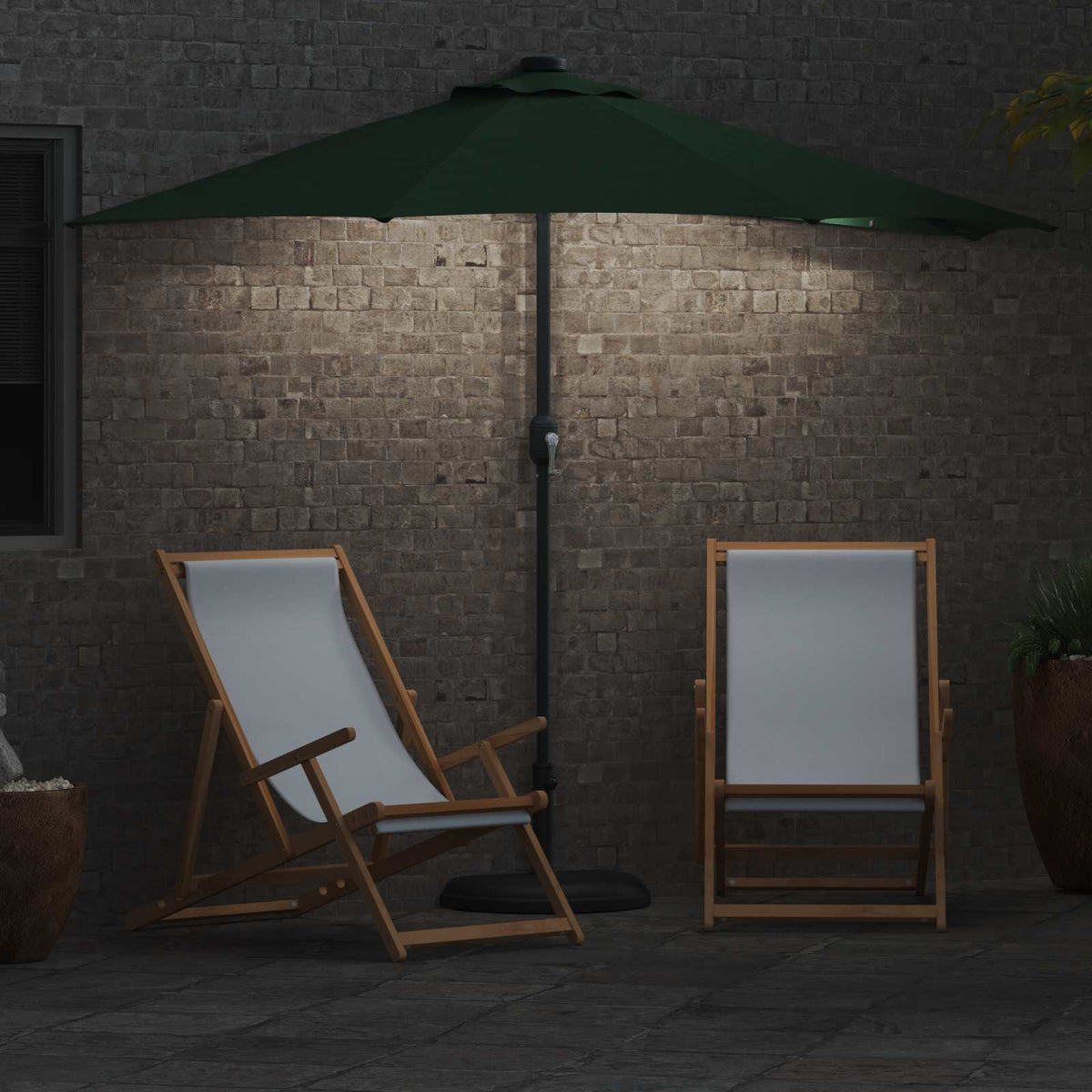 Garden Parasol 294x150cm LED Solar Outdoor Umbrella UV Resistant Black Sand Bord