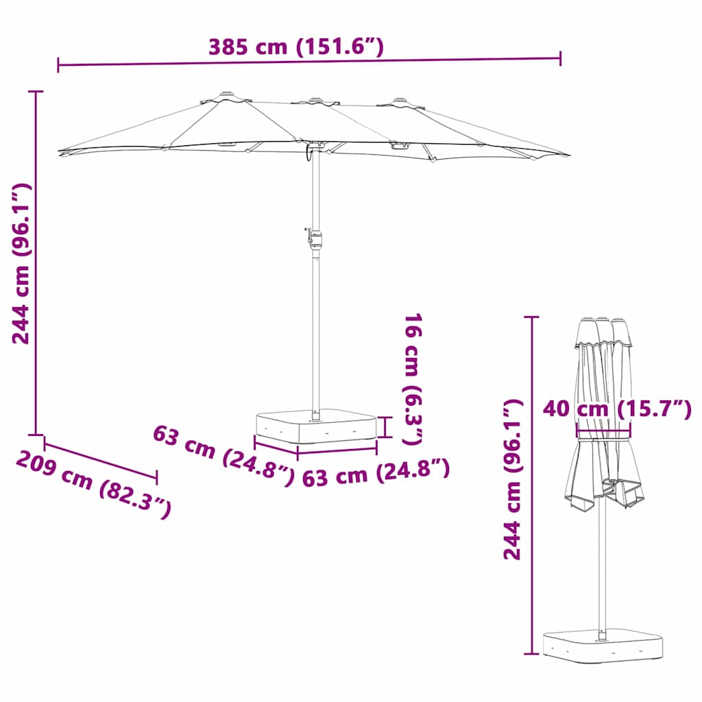 Garden Parasol 385 X 209 X 244 Cm