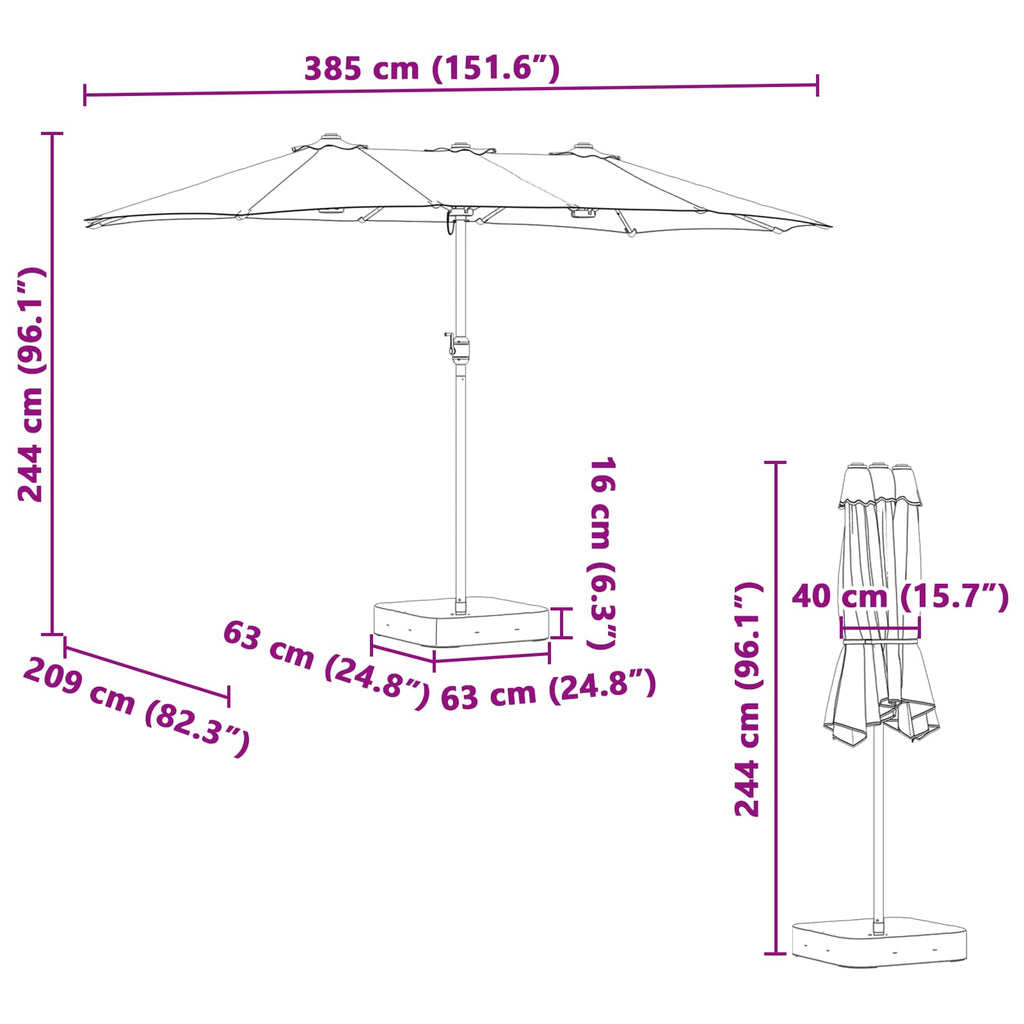 Garden Parasol 385 X 209 X 244 Cm Polyester