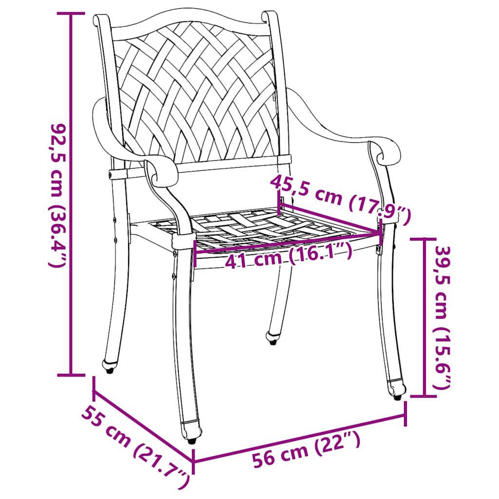 Garden Chair 2 Pcs 56 X 55 X 92.5Cm Aluminium