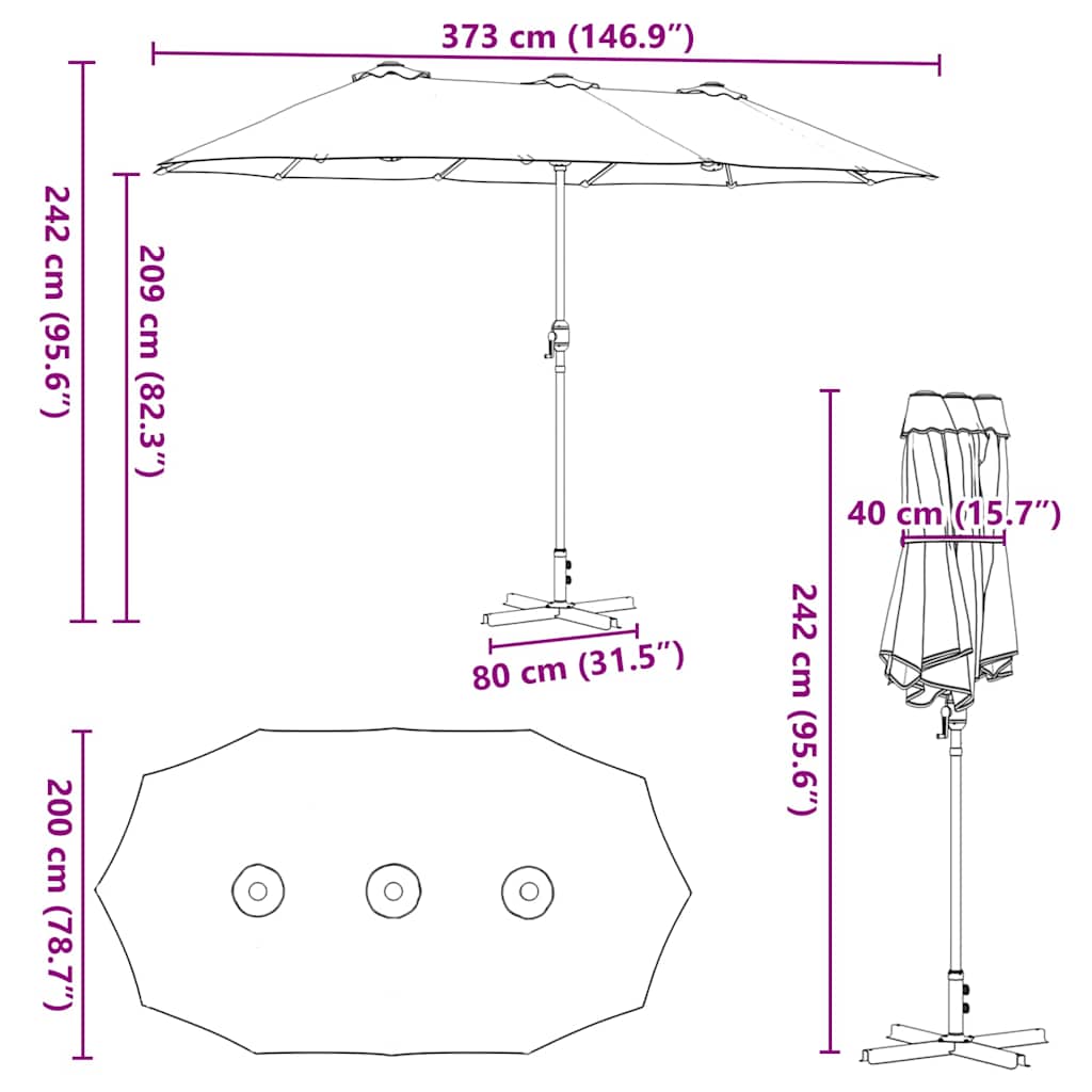 Garden Parasol 370 X 197 X 239 Cm