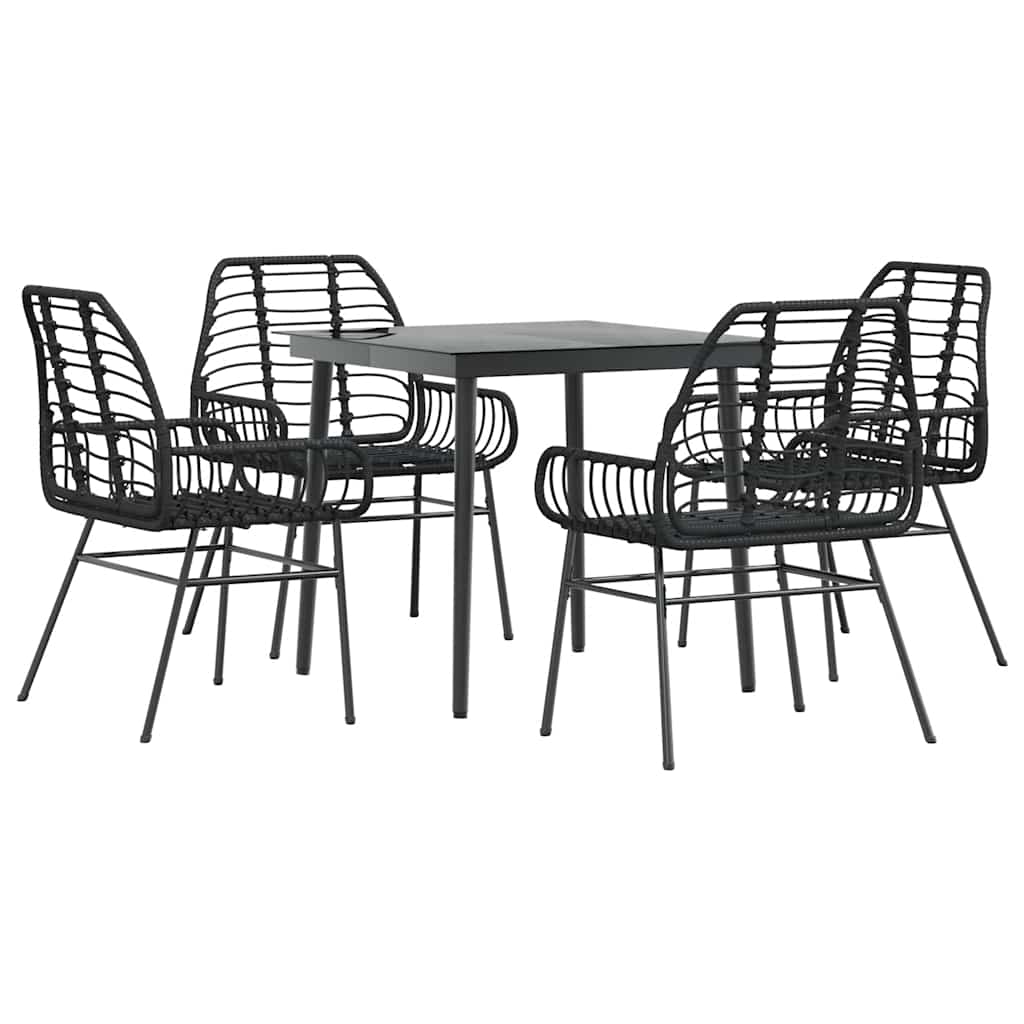 Outdoor Furniture Set 5 Piece Garden Dining Poly Rattan Glass Brown Black 80 Cm