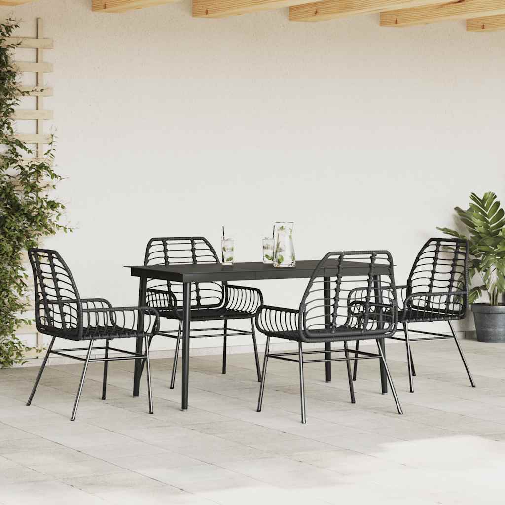 Outdoor Furniture Set 5 Piece Garden Dining Poly Rattan Glass Brown Black 80 Cm