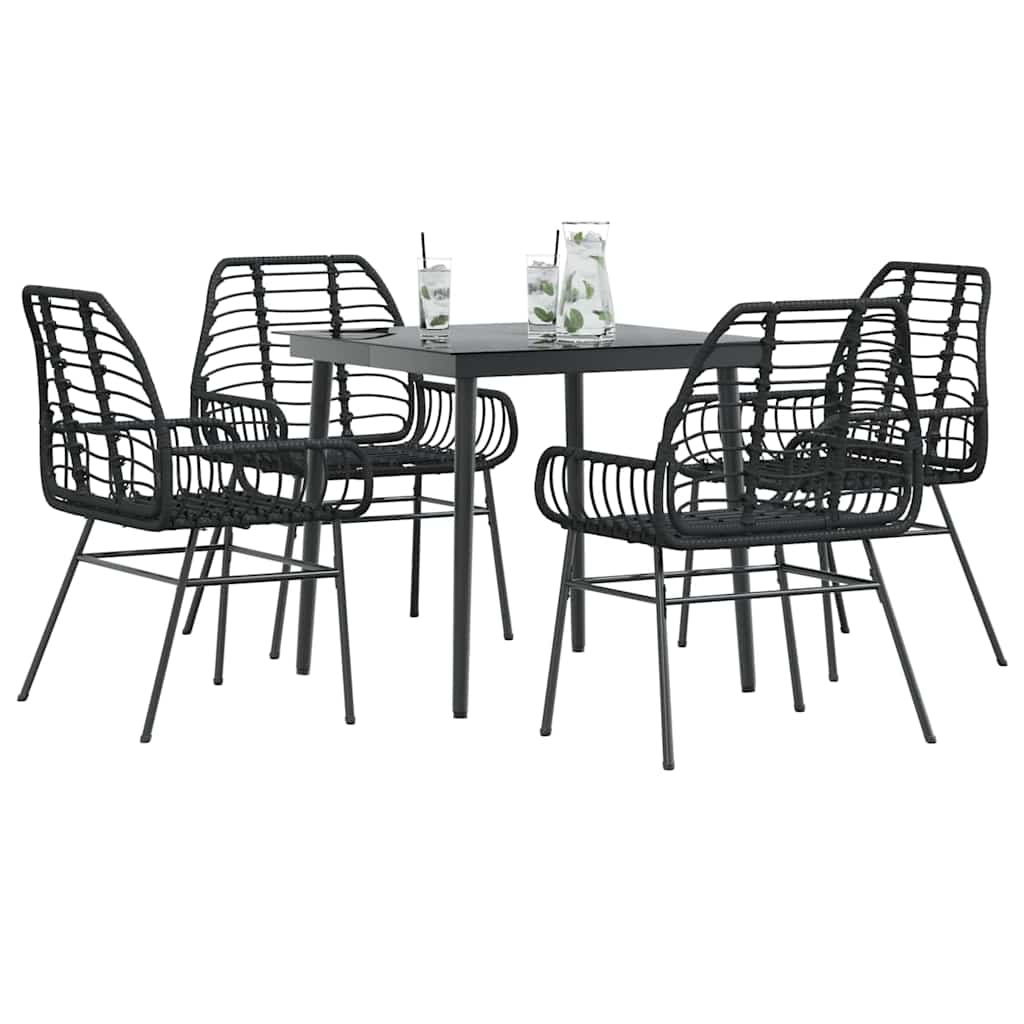 5 Piece Garden Dining Set Poly Rattan Glass