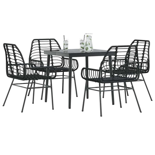 5 Piece Garden Dining Set Poly Rattan Glass