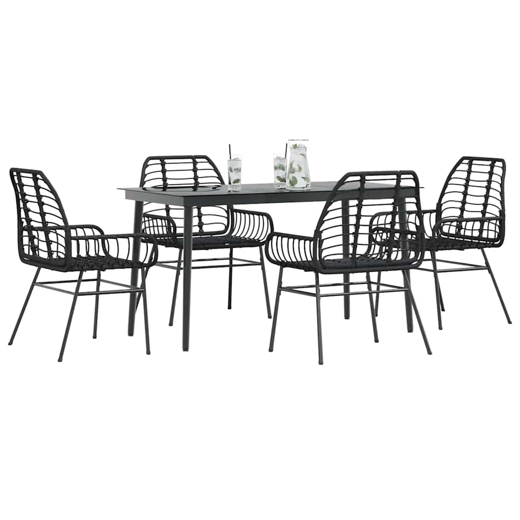 5 Piece Garden Dining Set Poly Rattan Glass