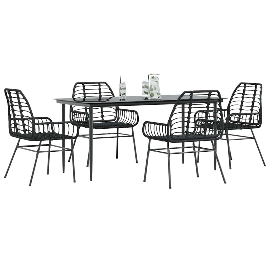 5 Piece Garden Dining Set Poly Rattan Glass