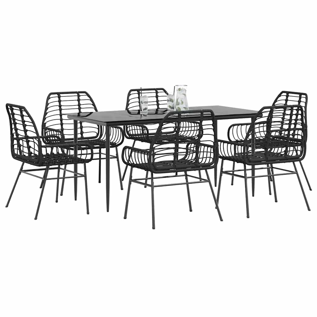5 Piece Garden Dining Set Poly Rattan Glass