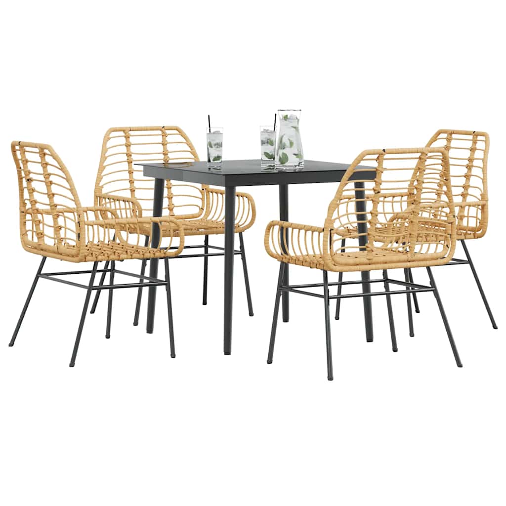 5 Piece Garden Dining Set Poly Rattan Glass