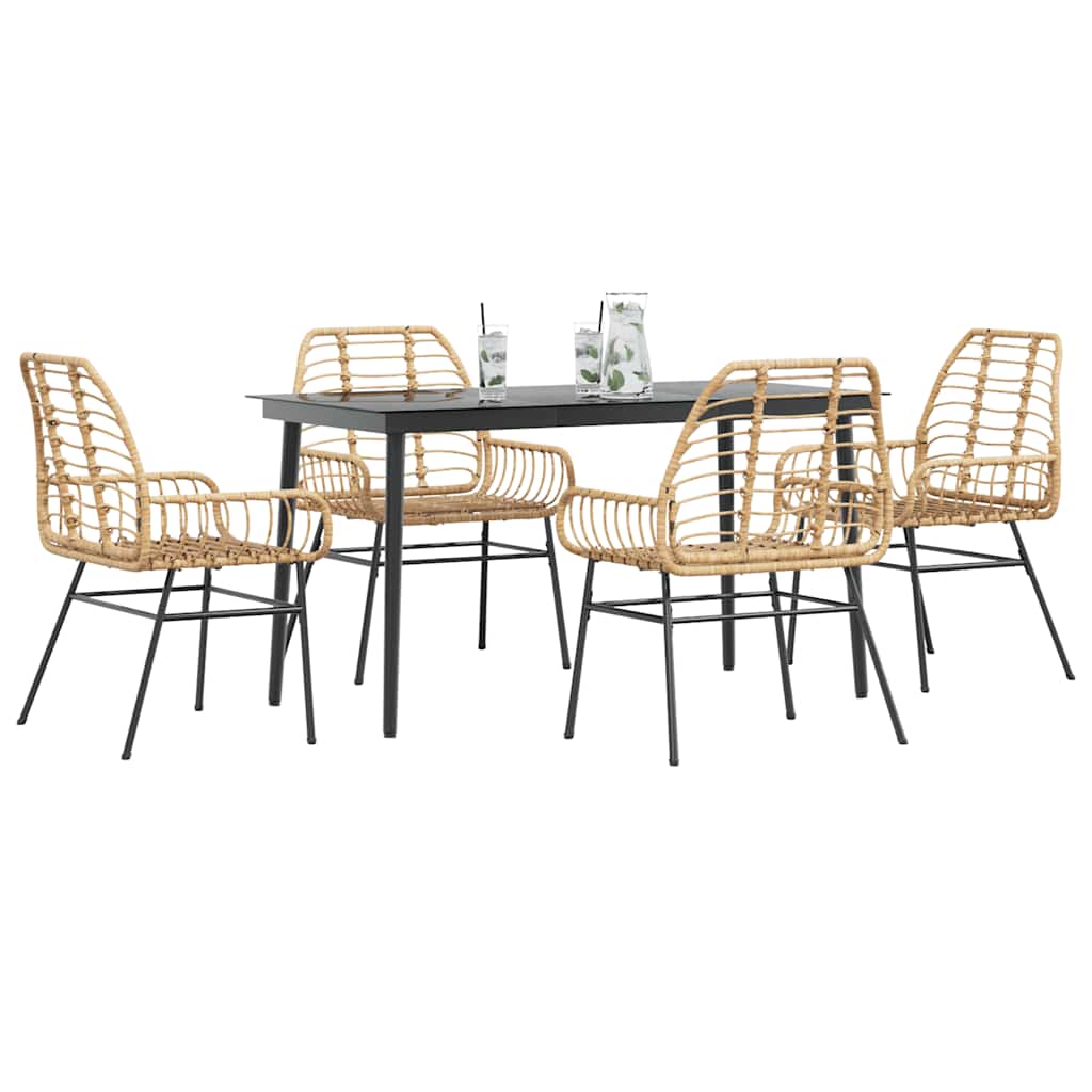 5 Piece Garden Dining Set Poly Rattan Glass
