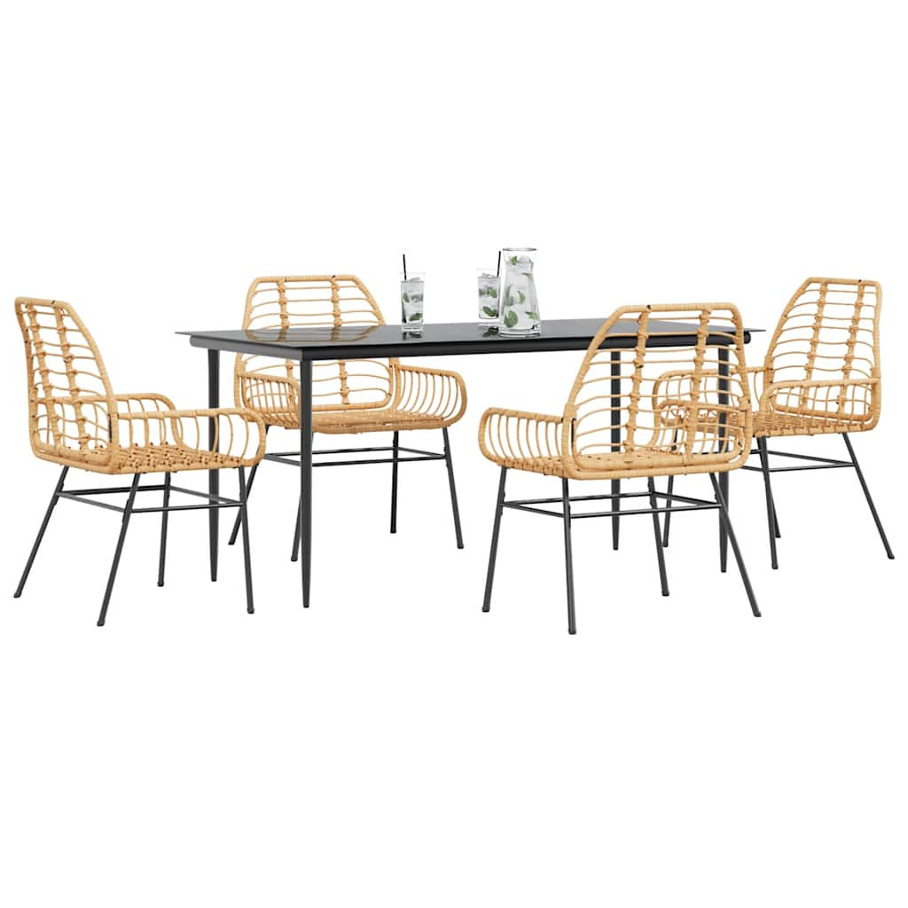 5 Piece Garden Dining Set Poly Rattan Glass