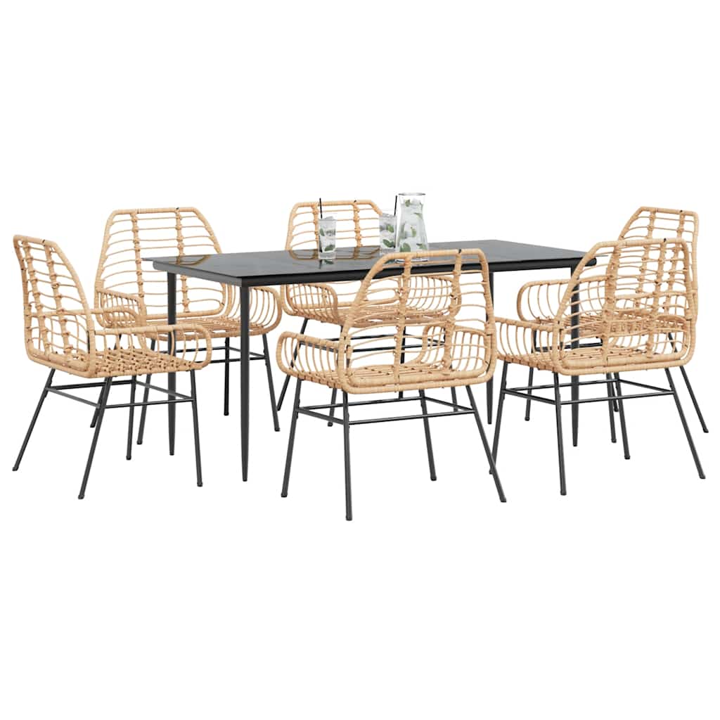 5 Piece Garden Dining Set Poly Rattan Glass