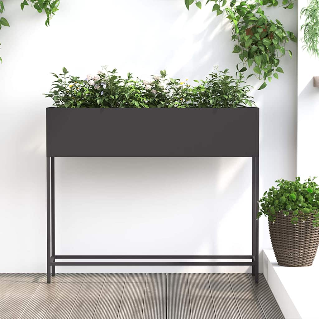 Planter Silver Galvanised Metal Raised Garden Outdoor Flower Vegetable Bed Black