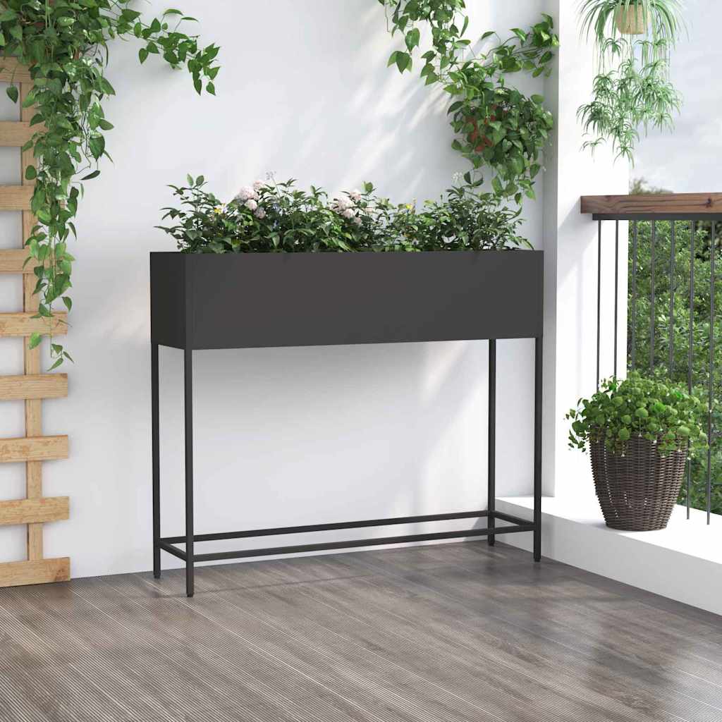 Planter Silver Galvanised Metal Raised Garden Outdoor Flower Vegetable Bed Black
