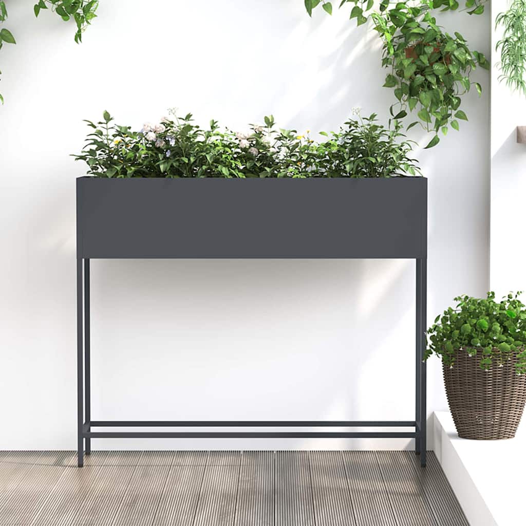 Planter Silver Galvanised Metal Raised Garden Outdoor Flower Vegetable Bed Black