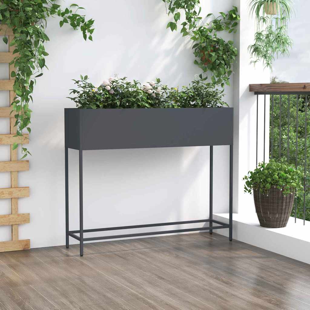 Planter Silver Galvanised Metal Raised Garden Outdoor Flower Vegetable Bed Black