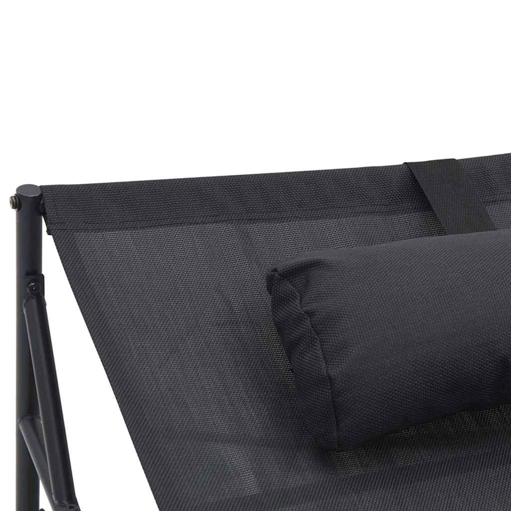 Garden Sunbed With Pillow 2 Pcs Black Powder-Coated Steel