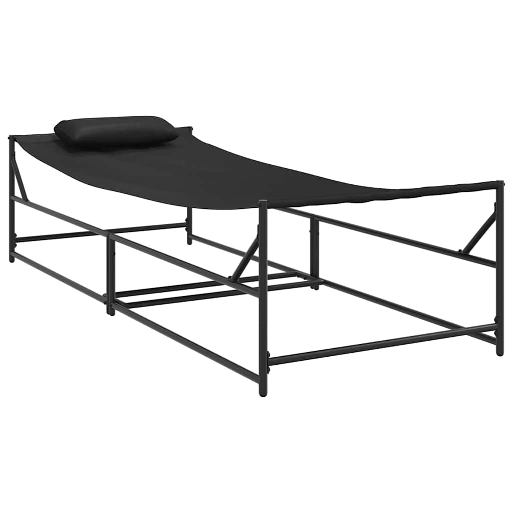 Garden Sunbed With Pillow 2 Pcs Black Powder-Coated Steel