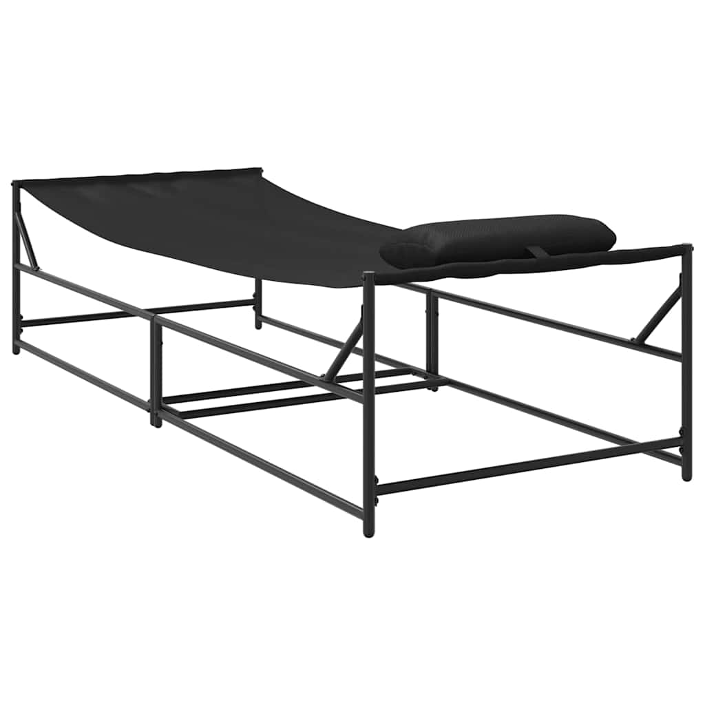 Garden Sunbed With Pillow 2 Pcs Black Powder-Coated Steel