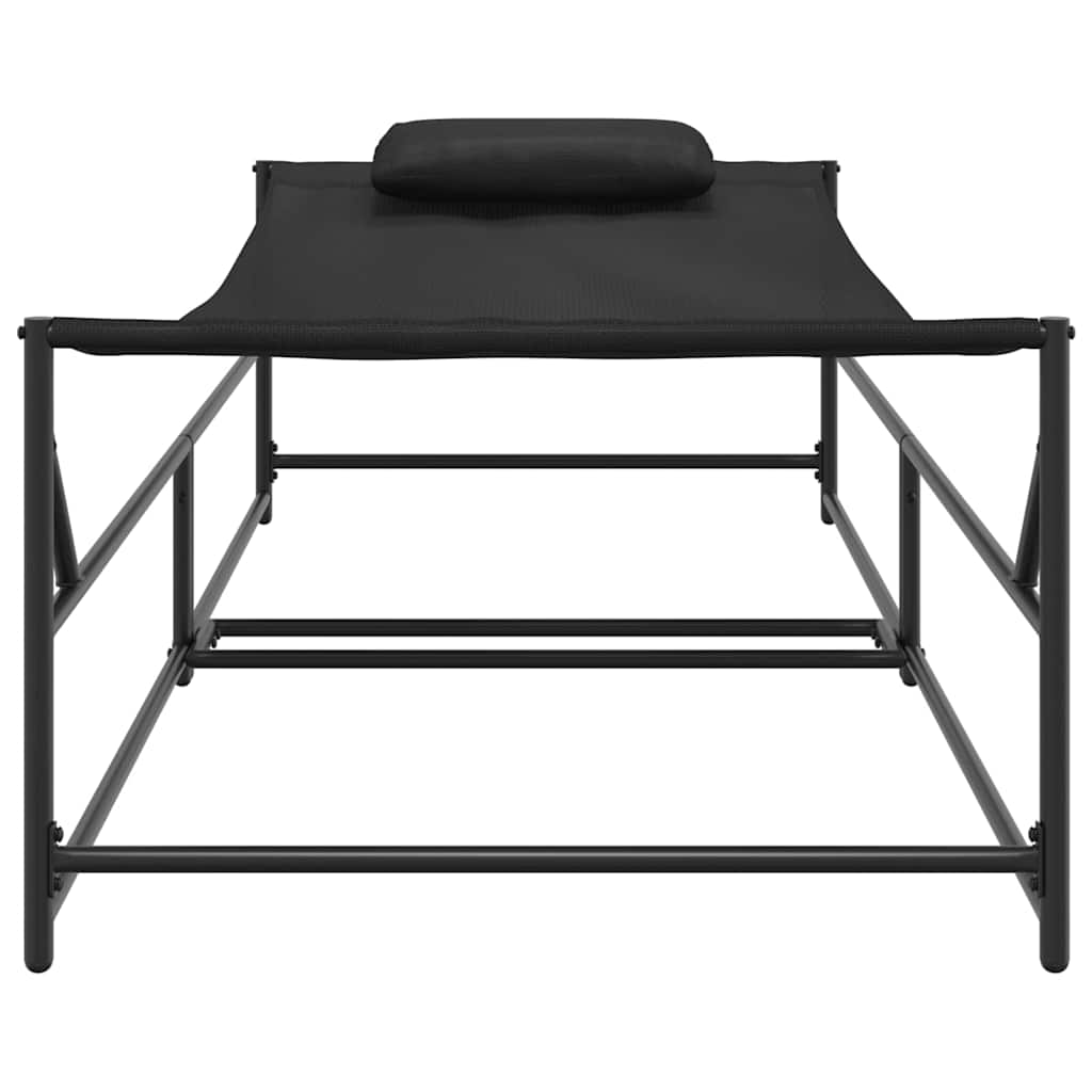 Garden Sunbed With Pillow 2 Pcs Black Powder-Coated Steel