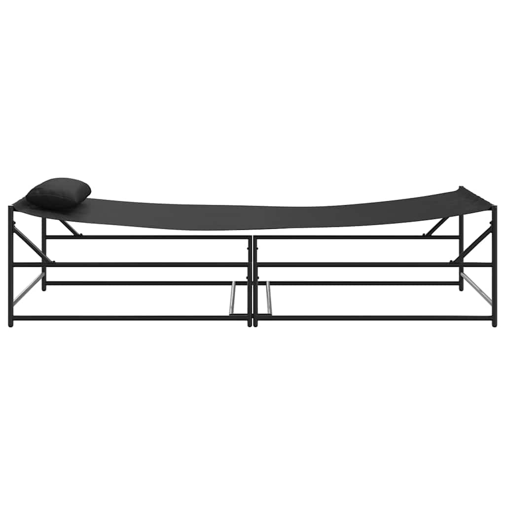 Garden Sunbed With Pillow 2 Pcs Black Powder-Coated Steel