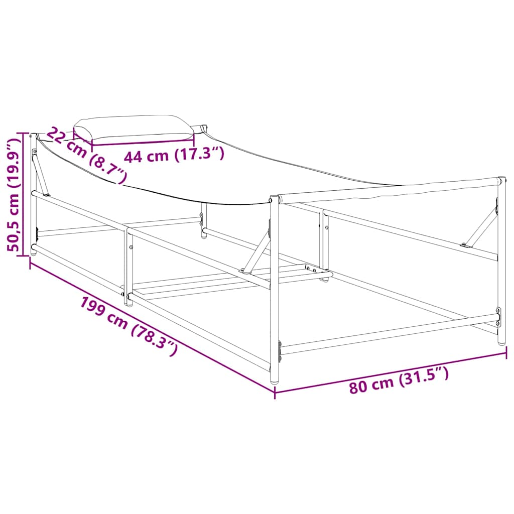 Garden Sunbed With Pillow 2 Pcs Black Powder-Coated Steel