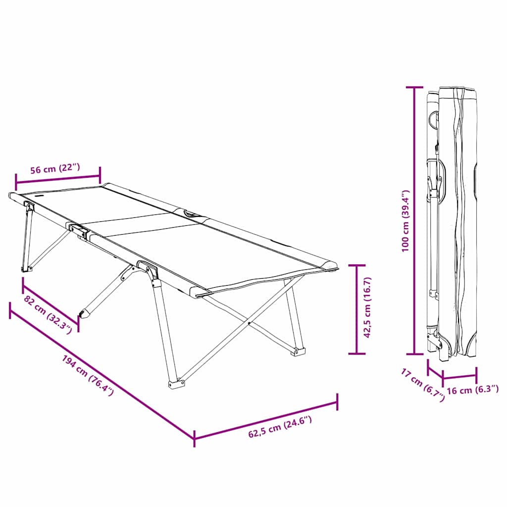 Folding Camping Bed 194 X 62.5 X 42.5 Cm Oxford And Steel