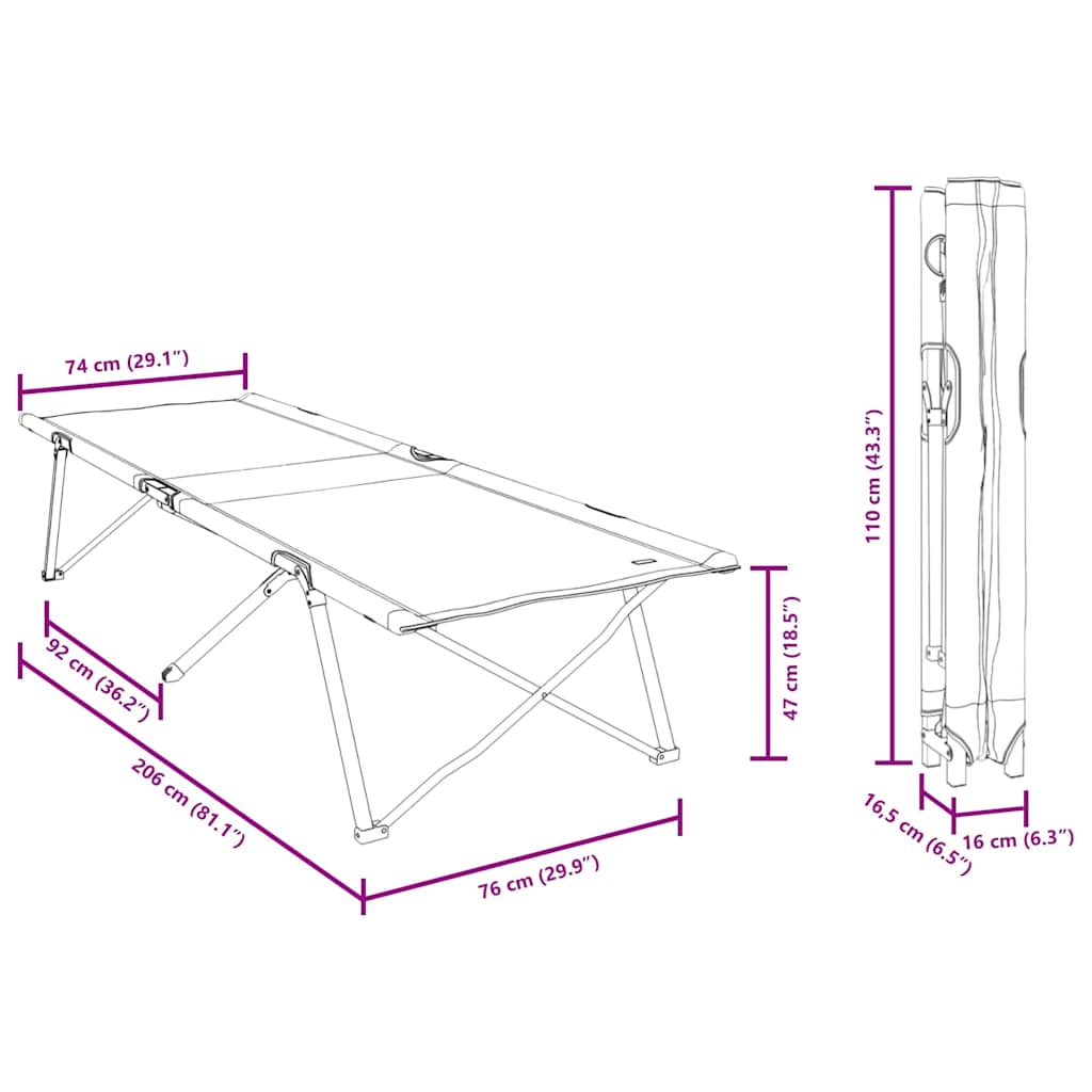 Folding Camping Bed 206 X 76 X 74 Cm Oxford And Steel