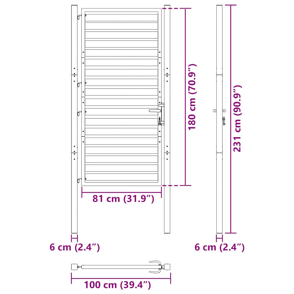 Garden Gate Lockable Black Aluminium