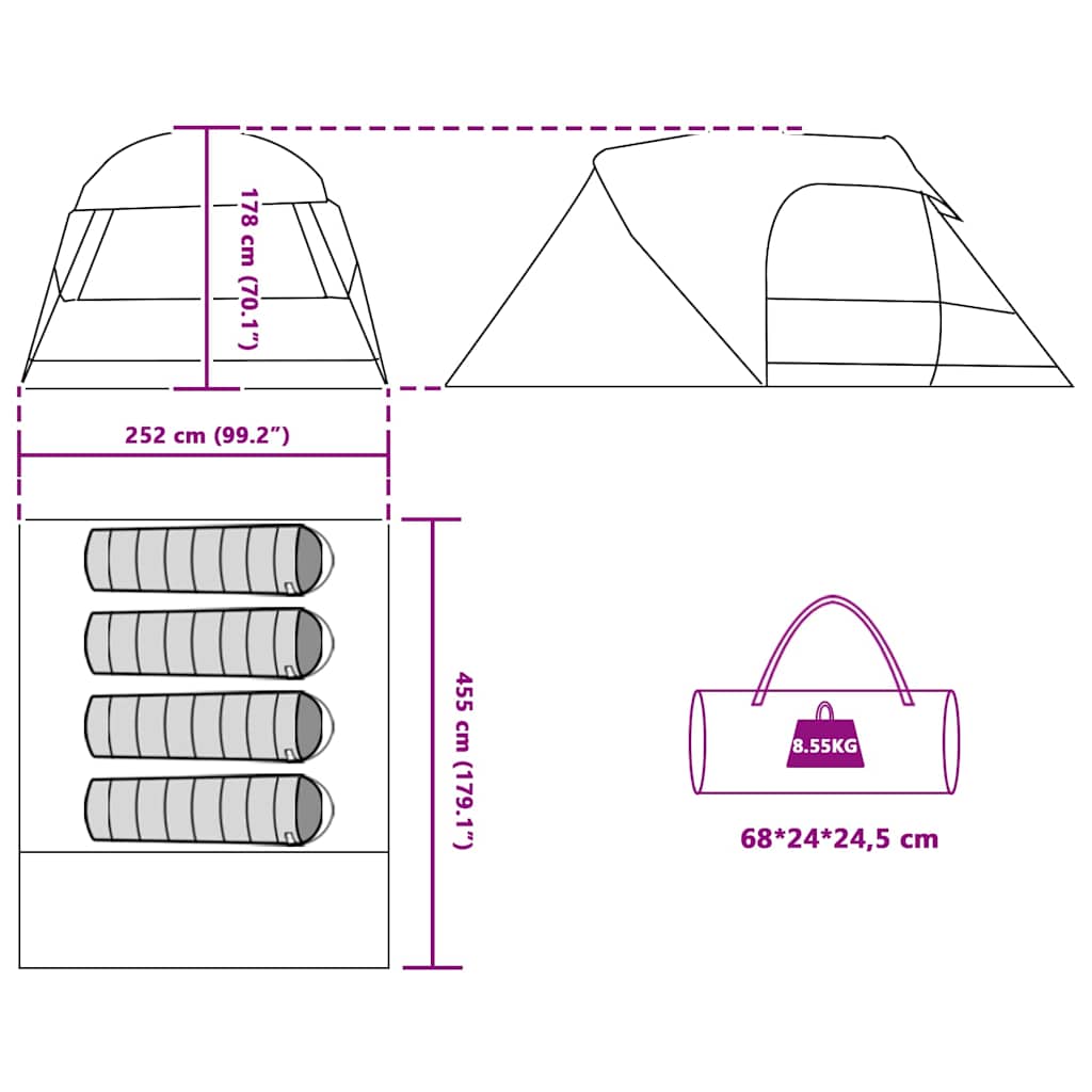 Dome Tent 4-Person With Roof 455 X 252 X 178 Cm