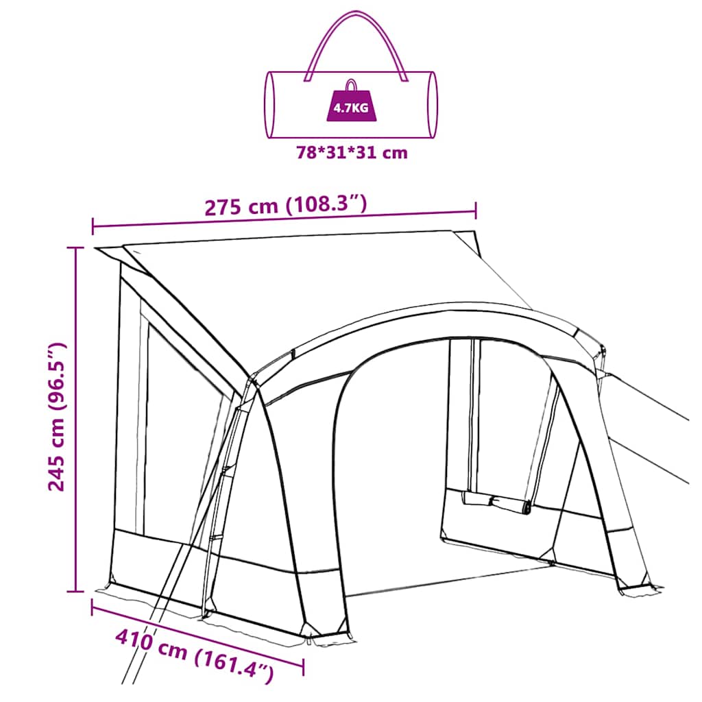 Caravan Tent 5-Person With Roof 410 X 275 X 245 Cm