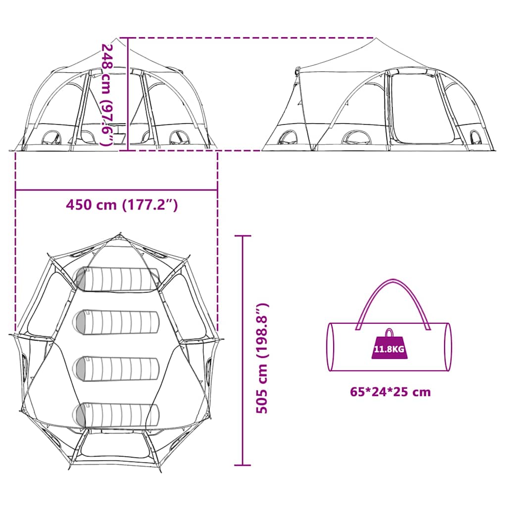 Dome Tent 4-Person With Roof 505 X 450 X 248 Cm