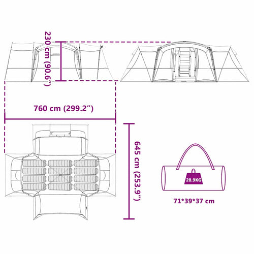 Family Tent 12-Person And White 760 X 645 X 230 Cm