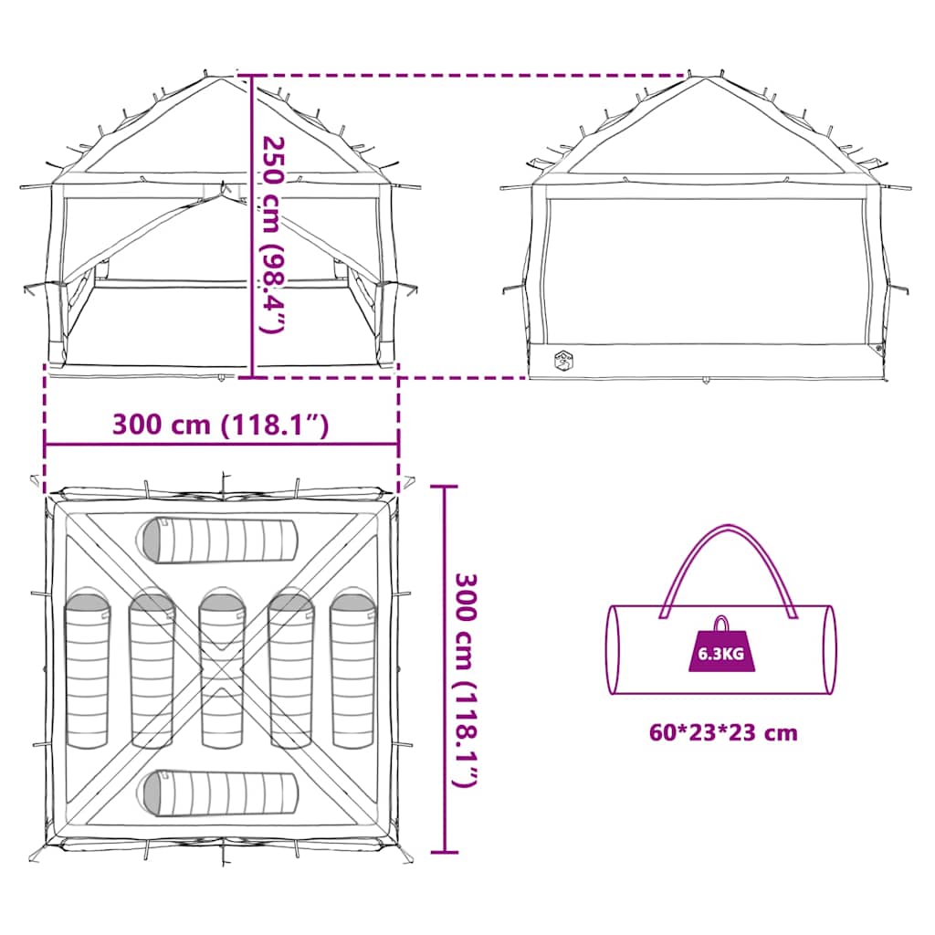 Inner Tent 7-Person With Roof And Grey 300 X 300X 250 Cm