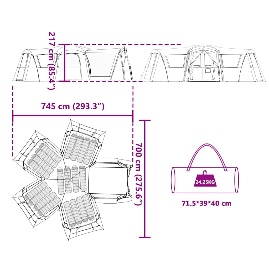 Family Tent 20-Person 745 X 700 X 217 Cm
